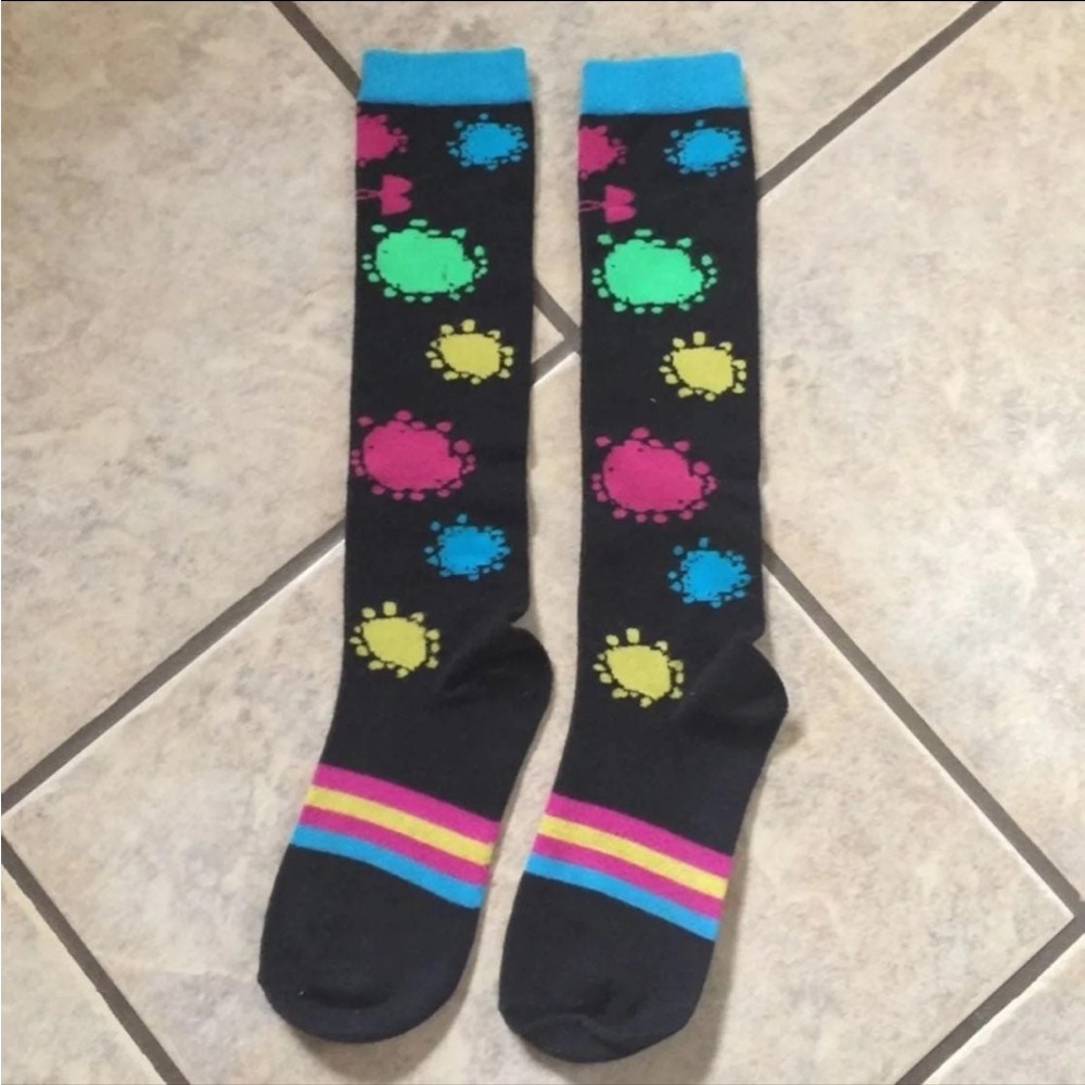 Fun girls splatter paint knee high athletic or casual socks